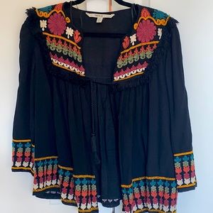 Zara embroidered shirt with tassel tie